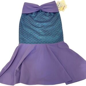 Lavender & Teal Fold-Over Mermaid Scale Print Skirt - Kid's Swimwear (SPF 50+)